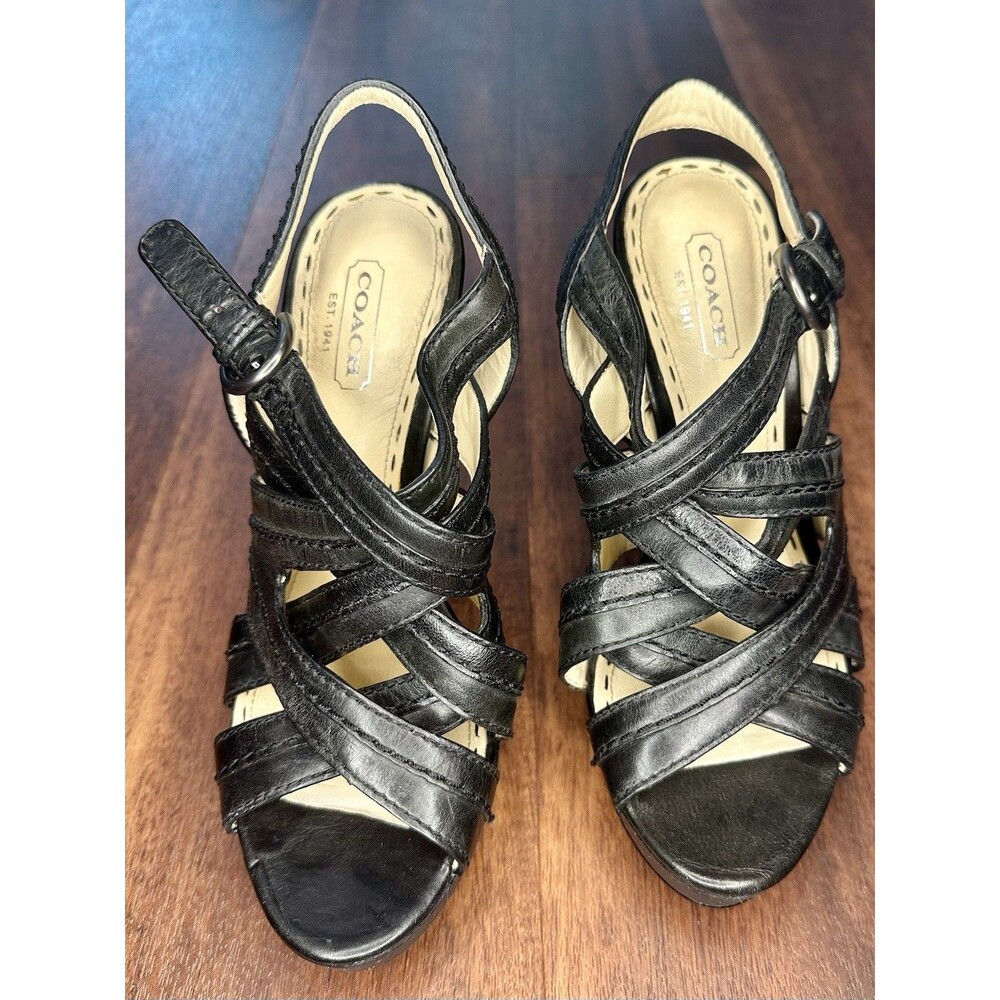 Coach Strappy Black Leather Heeled Sandals Size 6 EUC!!!